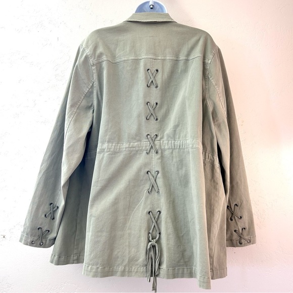 Torrid Twill Lace-Up Back Anorak Utility Jacket Women's 2 / 2X in Green Gray - Picture 6 of 10